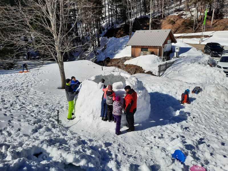 Iglu bauen. Alle helfen zusammen
