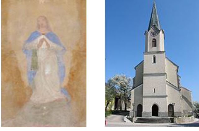 Ein Marienbild und die Kirche von Fallsbach