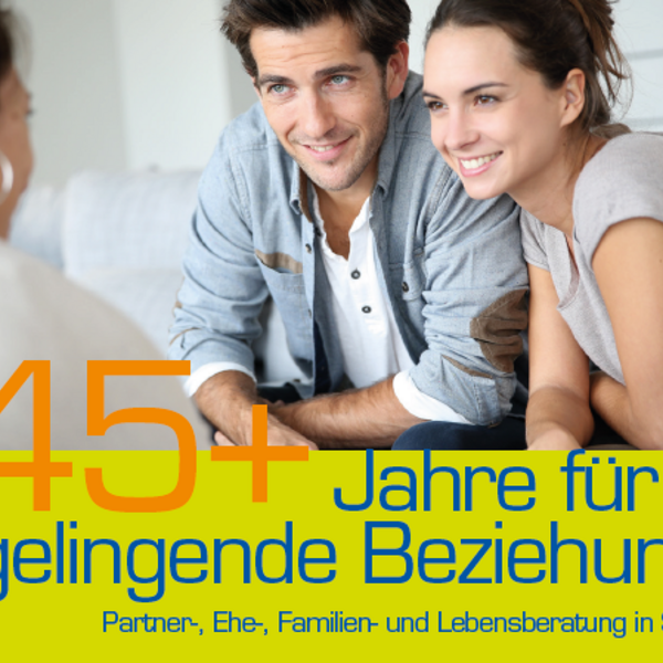 Ausschnitt aus dem Plakat für die Jubiläumsfeier, Mann und eine Frau in einer Beratungssituation