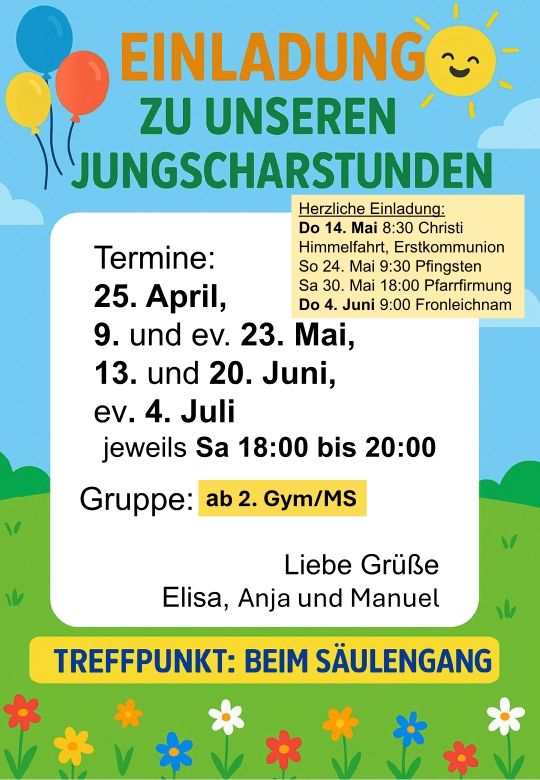 Einladung JS-Stunden_ab 2.Kl.GymNMS_bis Sommer 2026_Web / Pfarrgemeinde St. Michael