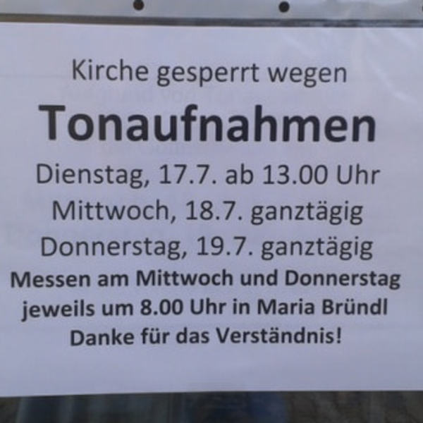 Kirche gesperrt wegen Tonaufnahmen