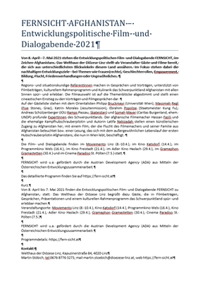 FERNSICHT AFGHANISTAN – Entwicklungspolitische Film- und Dialogabende 2021