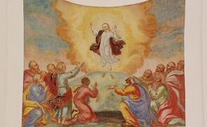 Die Deckenmalerei in der Kalvarienbergkirche Neumarkt im Hausruckkreis zeigt Christus erhoben in einer Wolke aus goldenem Licht. Am Boden sind seine Fu?abdr?cke erkennbar.  Die Fresken stammen aus der zweiten H?lfte des 18. Jahrhunderts.