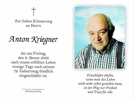 Anton Kriegner / Bestattung Schärding