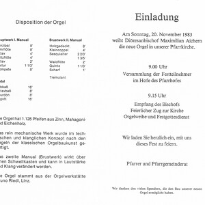 Einladung zur Orgelweihe am 20. November 1983