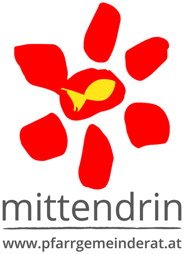 Rote Blume mit einem gelben Fisch in der Mitte