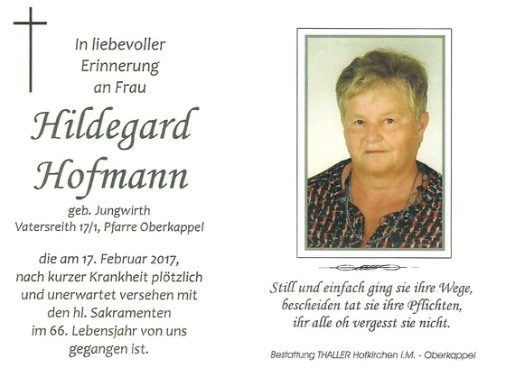 Sterbebild Hildegard Hofmann