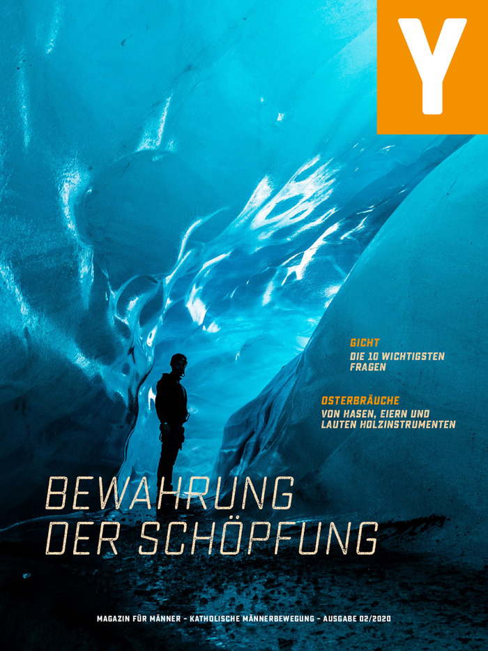Cover Ypsilon 02 2020: Mann in einer Gletscherspalte