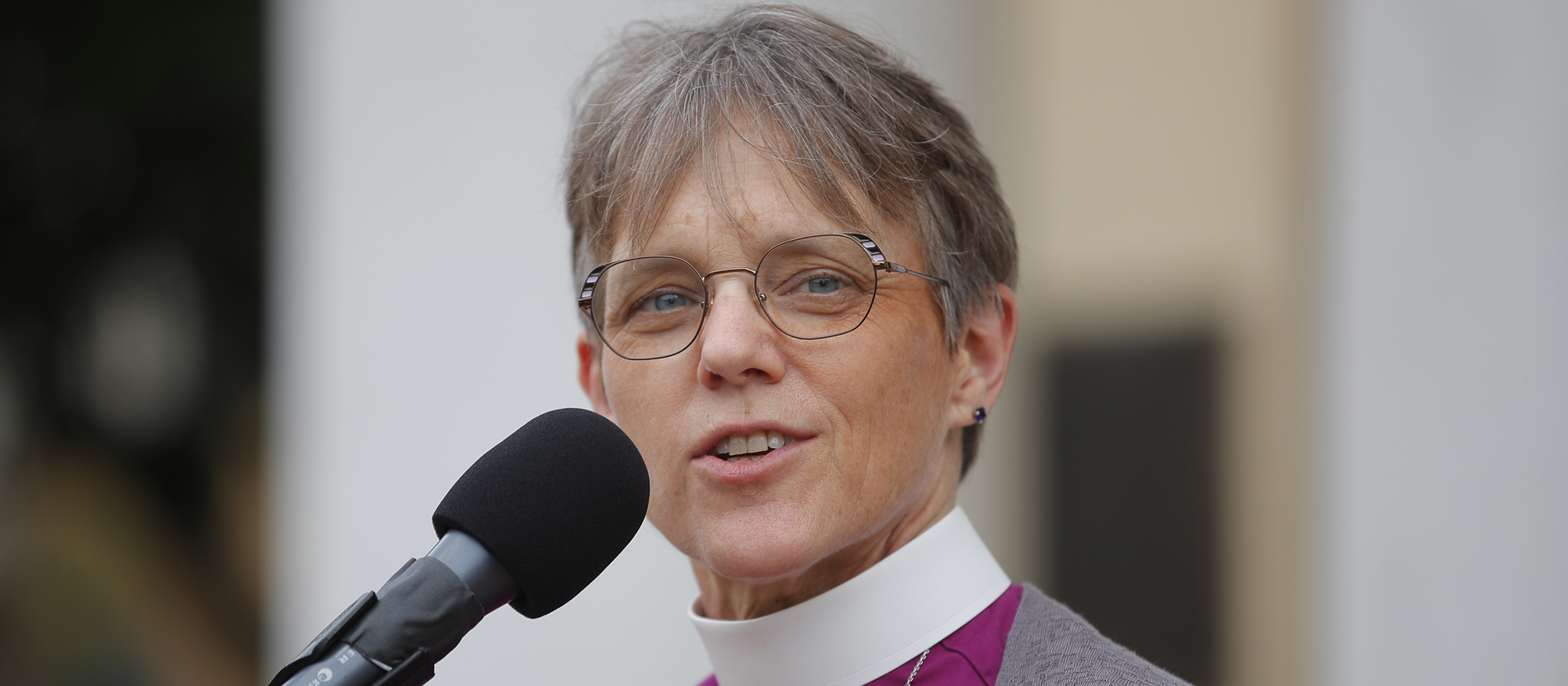 Bishop Mariann Edgar Budde of the Esiscopal Diocese of Washington speaks during a service outside St. John's Episcopal Church near the White House in Washington, Friday, June 19, 2020. (AP Photo/Carolyn Kaster)