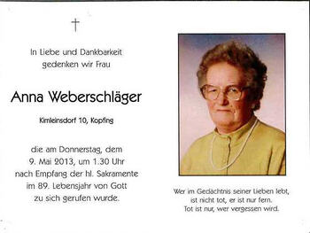 Anna Weberschläger / © Pfarrgemeinde Kopfing Anna Weberschläger