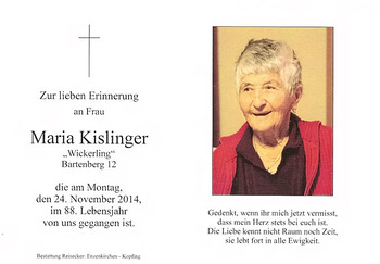 Maria Kislinger / © Pfarrgemeinde Kopfing Maria Kislinger
