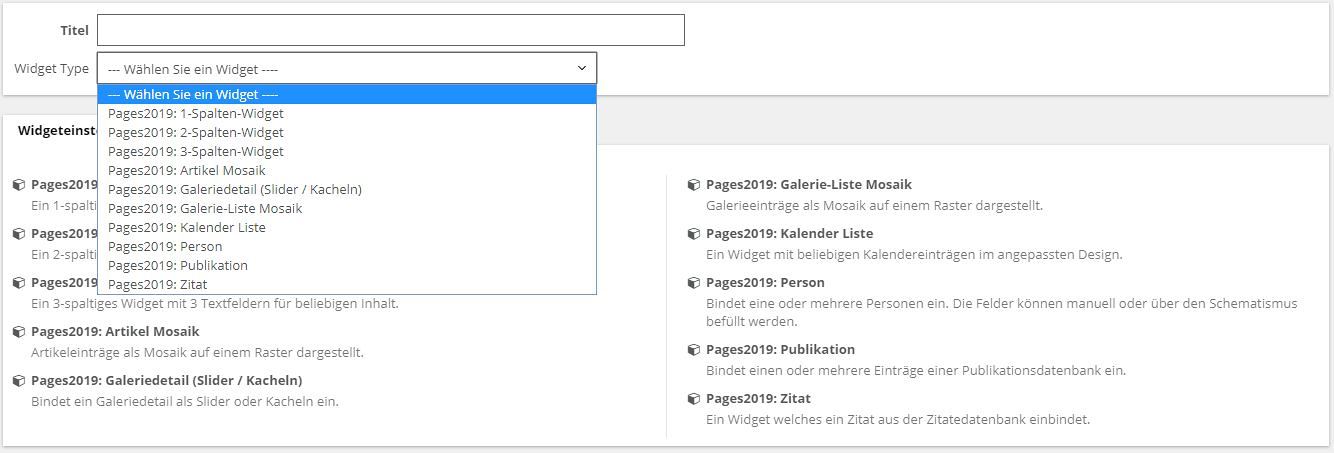 Widgetauswahl