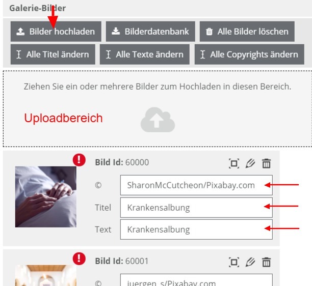 Galeriebilder hochladen