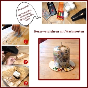 Kerze verzieren mit Wachsmalkreideresten