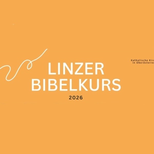weißer Schriftzug Linzer Bibelkurs auf orangem Hintergrund