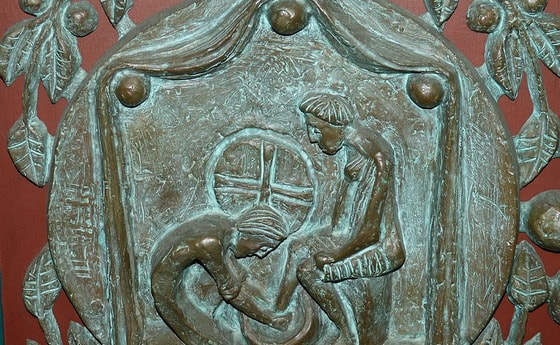 Fußwaschung, Tür, Relief