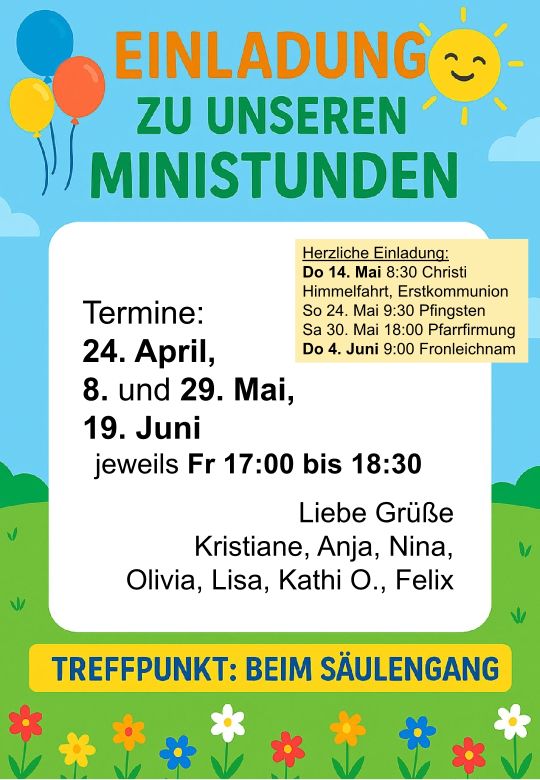 Einladung Mini-Stunden_bis Sommer 2026 / Pfarrgemeinde St. Michael