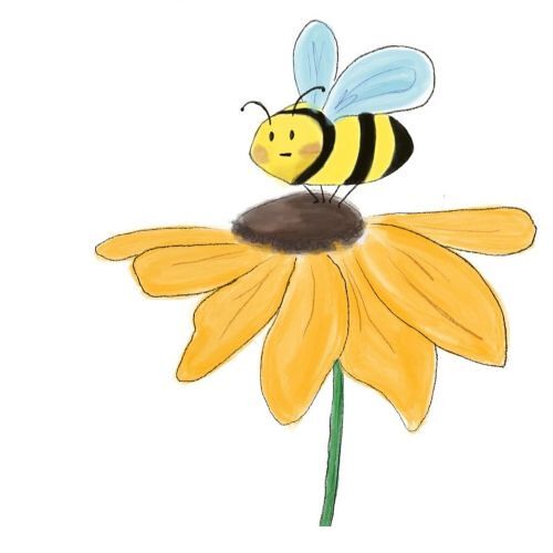 Zeichnung einer Biene auf einer gelben Blume