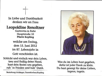 Leopoldine Renoltner / © Pfarrgemeinde Kopfing Leopoldine Renoltner