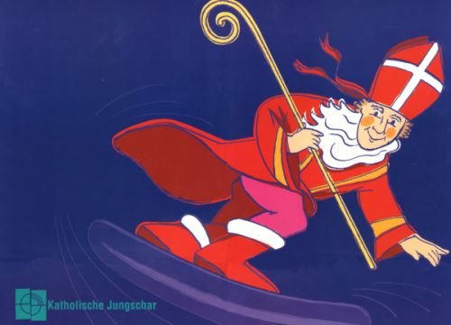 Nikolaus auf Snowboard