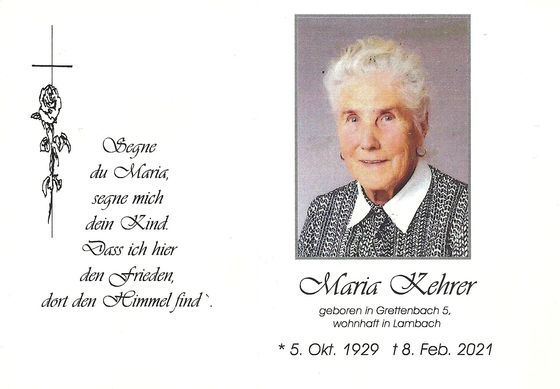 Sterbebild Maria Kehrer
