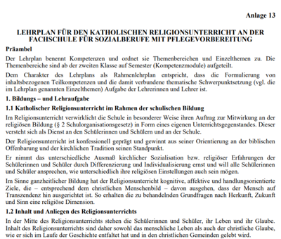 Lehrplan Fachschule für Sozialberufe mit Pflegevorbereitung