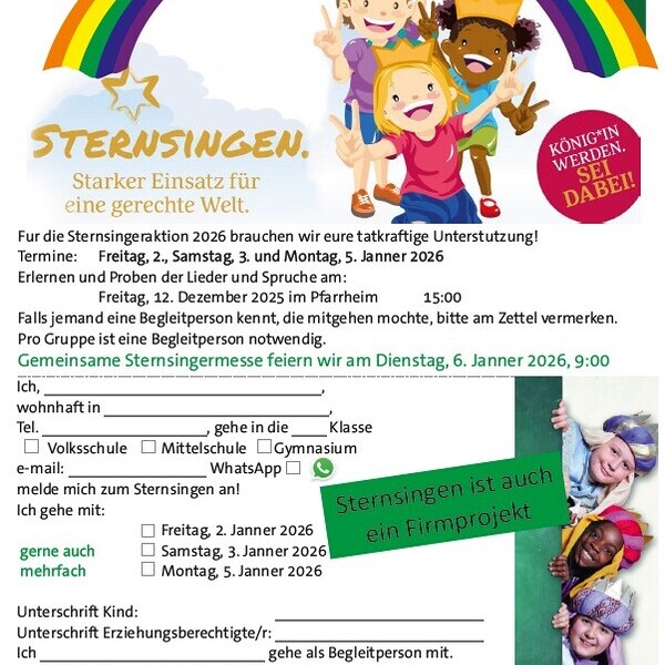 Anmeldung zum Sternsingen 2026