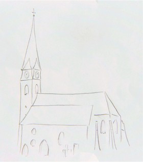 Die Pfarrkirche Pattigham skizziert von Harry Schoßleitner