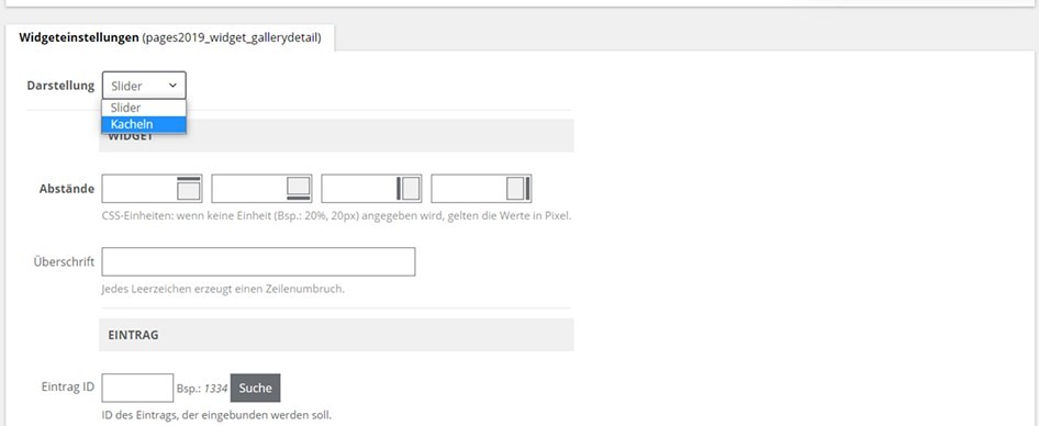 Galeriedetail Einstellungen