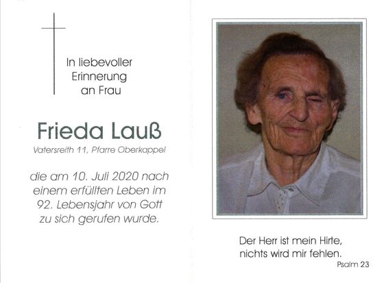 Sterbebild Frieda Lauß