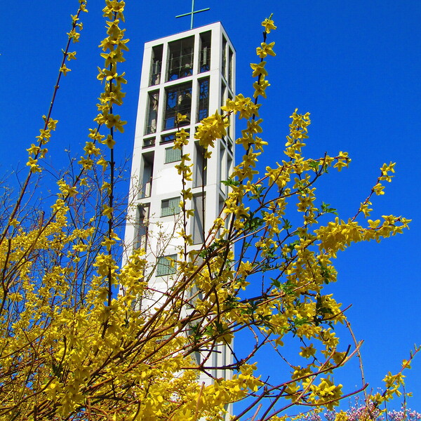     Turm mit Osterstrauch                           