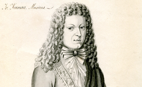 Porträt des Johann Kuhnau („Jo. Kunau. Musicus.”). © Stadtgeschichtliches Museum Leipzig (Laufende Nummer: PG000169 / Porträt H 118).