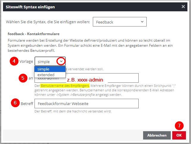 Feedback-Formular Einstellungen