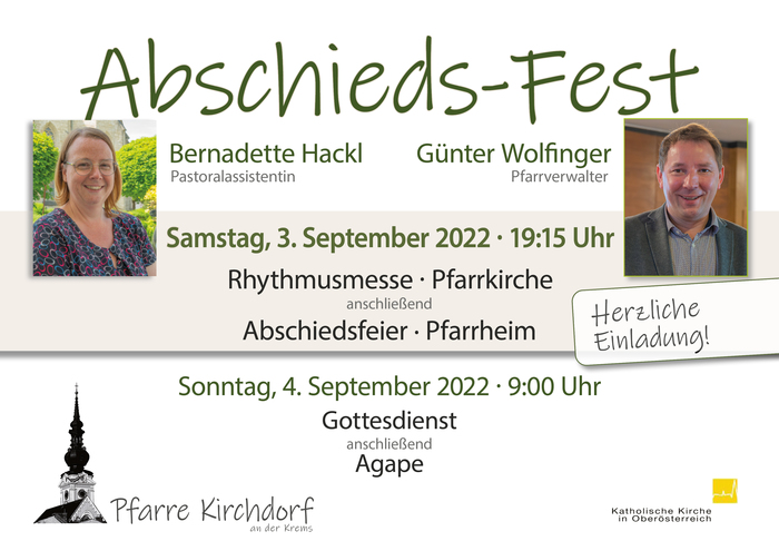 Am 3. September feiern wir gemeinsam ein Abschieds-Fest für Bernadette Hackl und Günter Wolfinger