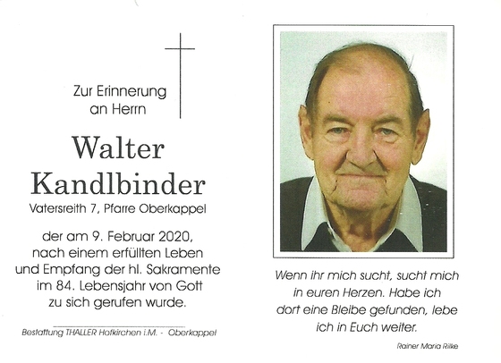 Sterbebild Walter Kandlbinder